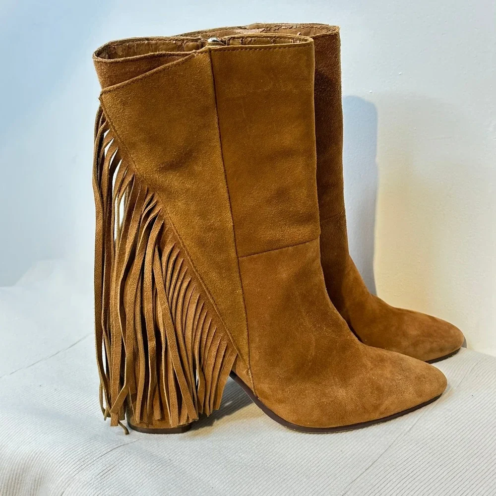 Dolce Vita Fringe Ankle Boots Women 9 Brown Suede Western